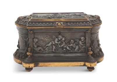 French Steel and Bronze Dore Jewel Casket