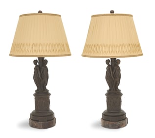 Pair of French Napoleon III Bronze Figural Lamps