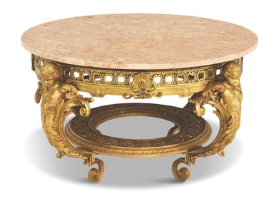 Gilt-Bronze Marble-Top Coffee Table