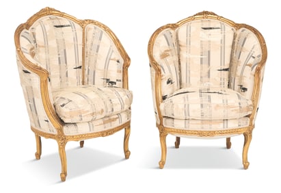 Louis XV-Style Giltwood Wingback Bergeres