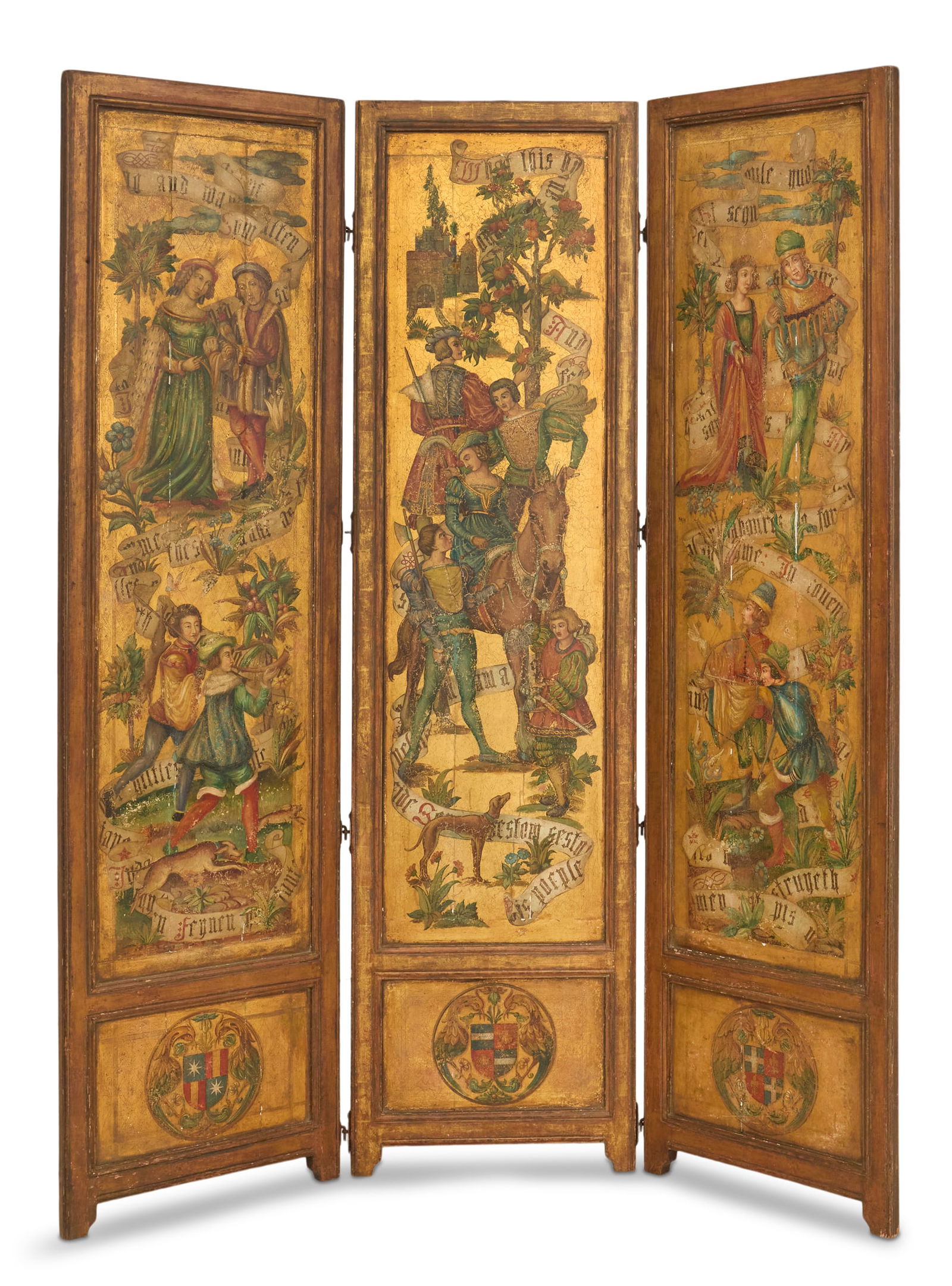 Three-Panel Hand-Painted Wooden Screen (1 of 5)