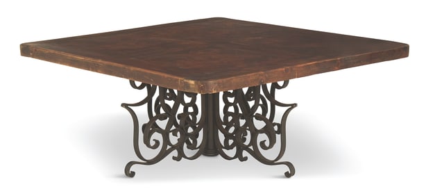Stained Pine and Wrought Iron Table