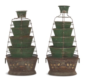 Pair of French Tole Peinte Tiered Jardinieres