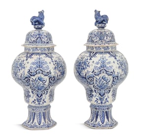 Pair of Delft Covered Vases