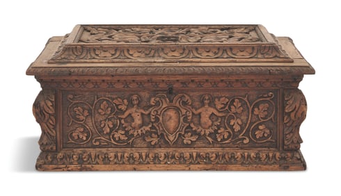 Italian Carved Walnut Box in the Baroque Taste