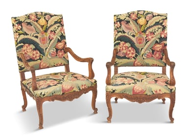 Pair of Regence-Style Walnut Fauteuils a la Reine