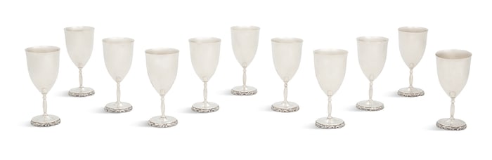 Eleven Mexican Sterling Silver Goblets