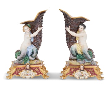 Pair of Paris Porcelain "Mermaid" Vases