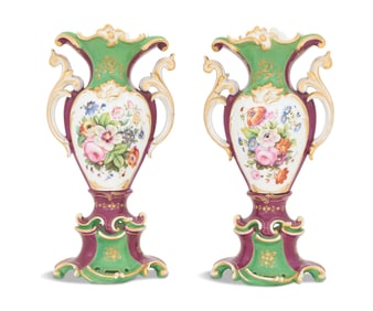 Pair of Franco-Bohemian Porcelain Fan Vases
