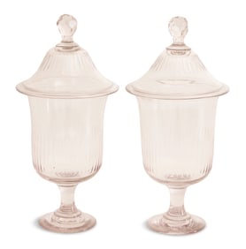 Pair of Blown and Cut Glass Sweetmeat Jars