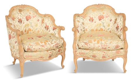 Louis XV-Style Pickled Beechwood Bergeres