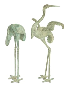 Patinated Bronze Garden Figures of Egrets