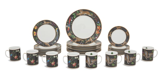 Partial Japanese "Jaguar Jungle" Dinner Service