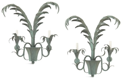 Pair of Large Patinated Bronze Sconces