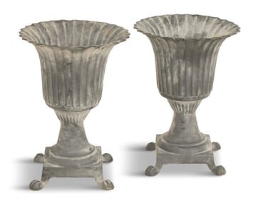 Pair of Fluted Cast Iron Garden Urns