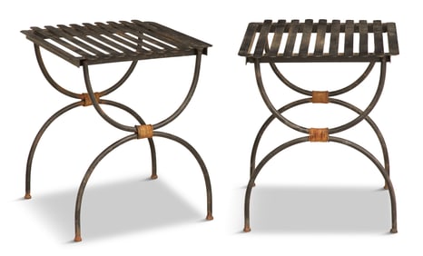 Pair of French Patinated Wrought Iron Side Tables