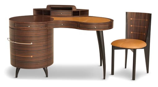 Art Deco-Style Zebra Wood Desk and Chair