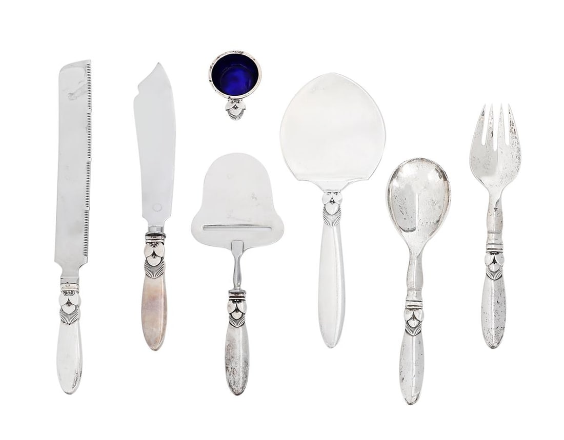 Gundorph Albertus, (Danish, 1887-1954): Gundorph Albertus(Danish, 1887-1954)"Cactus" flatware, designed in 1930 for Georg Jensen, Copenhagensterling silver and stainless steelfifteen assorted place and serving pieces.15.71 total t