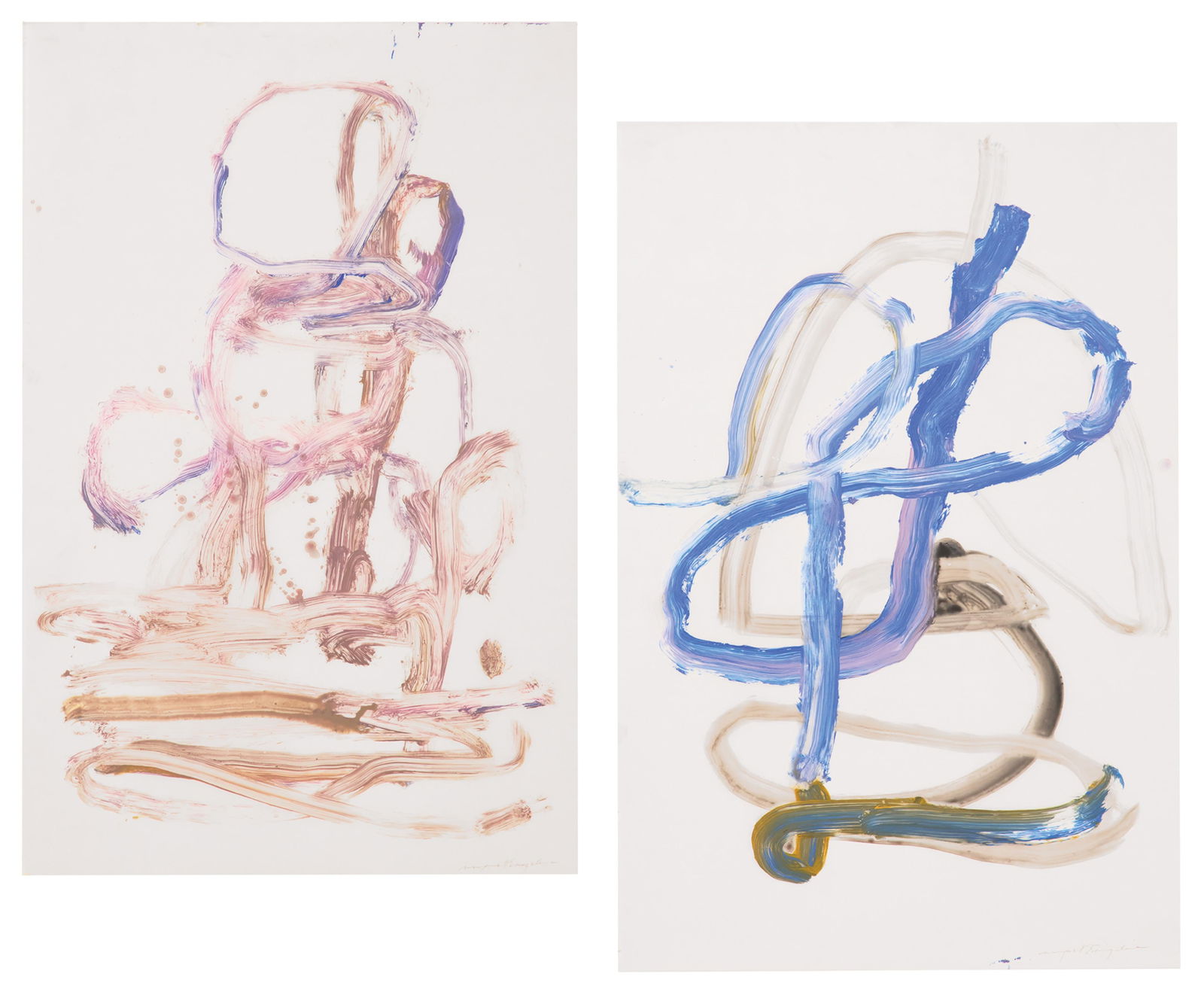 Margaret Evangeline (American/Louisiana, b. 1943): Margaret Evangeline(American/Louisiana, b. 1943)"Halo I""Halo II"two oils on glassine papereach signed lower right.Unframed.each sheet 34" x 22"