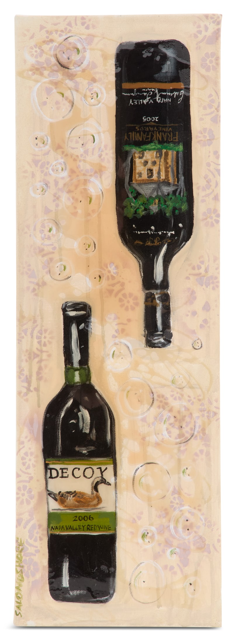 Ashley Longshore (American/Louisiana, b. 1975): Ashley Longshore (American/Louisiana, b. 1975) "Wine Bottles", 2010 acrylic and resin on gallery-wrapped canvas signed and dated en verso. 30" x 10" Provenance: Collection of Mrs. Arlene Philipson, Ne