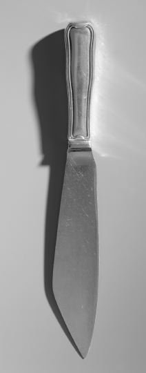 Jensen Sterling "Old Danish" Cake Knife: Georg Jensen Sterling Silver "Old Danish" Cake Knife, the pattern designed in 1947 by Harald Nielsen (1892-1977), Copenhagen, with the post-1945 Jensen mark and stainless steel blade, l. 9-3/4".