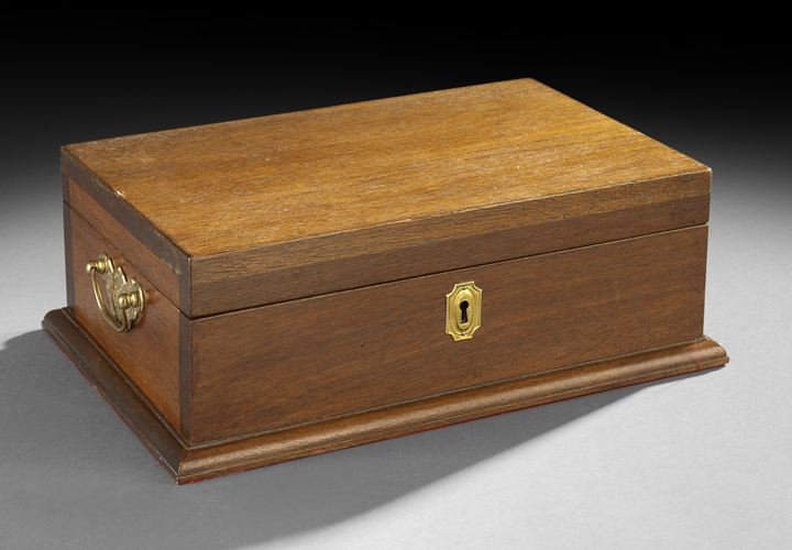 William IV Decorated Rosewood Box: William IV Decorated Rosewood Box, second quarter 19th century, English, the rectangular box set with an ivory escutcheon with bird's eye maple cross-banded edges with ebonized corner blocks, h. 4", w