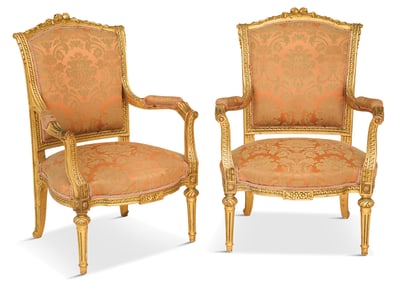 Pair of Louis XVI-Style Giltwood Fauteuils