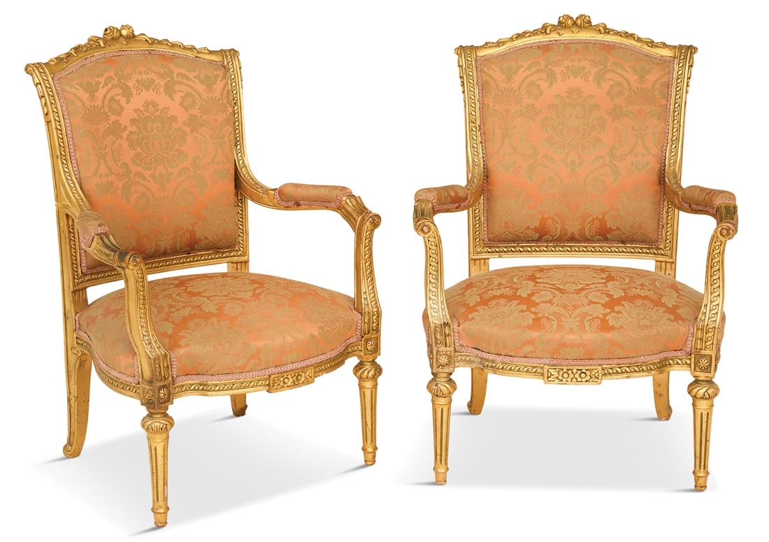 Pair of Louis XVI-Style Giltwood Fauteuils