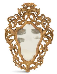 Italian Giltwood Mirror in the Baroque Taste: Italian Giltwood Mirror in the Baroque Taste fourth quarter 19th century, the pierced surround decorated with bold carved and pierced scrollwork, the beveled mirror plate set into rope-twist carving,