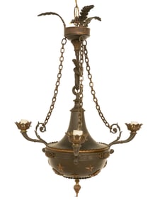 French Patinated Metal and Bronze Chandelier