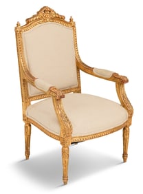 Louis XVI-Style Giltwood Fauteuil