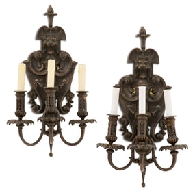 Pair of Contemporary Patinated Bronze Sconces