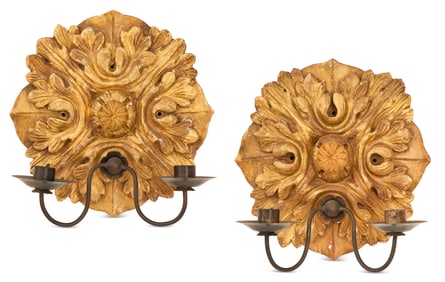 Pair of Italian Giltwood and Metal Sconces