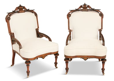 Pair of American Walnut Salon Chairs