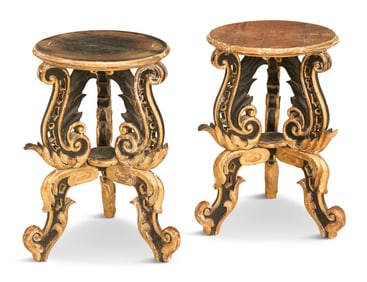 Napoleon III Ebonized and Parcel-Gilt Taborets