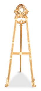 French Giltwood Easel: French Giltwood Easel early 20th century, with a pierced shell-carved cartouche, designed for three adjustable levels. h. 77", w. 23", d. 30" (open) Provenance: Kevin Stone Antiques, The Collection