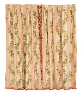 Set of Six Scalamandre Curtain Panels: Set of Six Scalamandre Curtain Panels 20th century, the Scalamandre "Villa Lante Stripe" pleated panels decorated with meandering vines of flowers and fruit on an off-white and pink striped