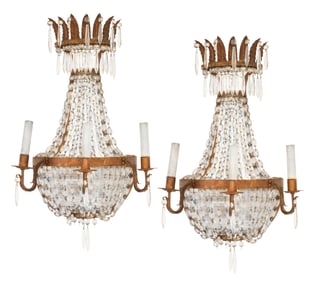 Pair of Italian Crystal and Metal Sconces
