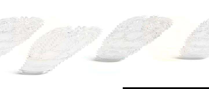 Three Glass Bride's Money Banks/Frogs: Three Glass Bride's Money Banks/Frogs comprised of a pair of examples with pontil marks, h. 5-1/4", dia. 7" and a single example with a ground pontil, h. 5", dia. 7". Provenance: