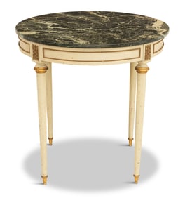Polychrome and Marble-Top Side Table