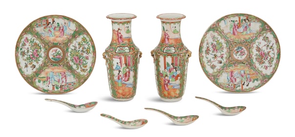 Eight Pieces of Chinese Rose Medallion Porcelain