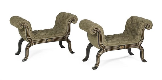 Pair of Regency-Style Parcel-Gilt Benches