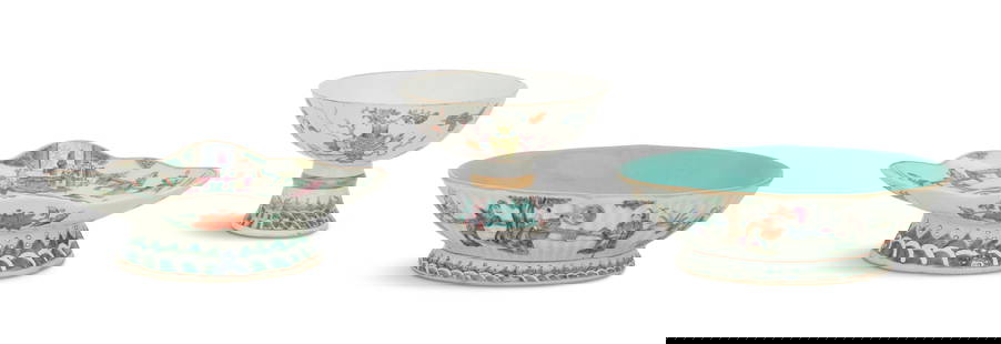 Chinese Export Tongzhi Porcelain: Chinese Export Tongzhi Porcelain 19th century, the collection including a footed quatrefoil dish in the famille verte palette, a seal mark on the bottom, h. 3", w. 11", d. 9", a low