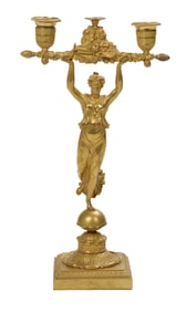 French Empire Gilt-Bronze Figural Candelabrum