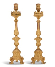 Pair of Imposing Italian Giltwood Altar Sticks