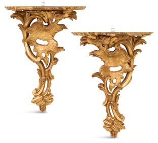 Pair of Italian Rococo Revival Giltwood Brackets