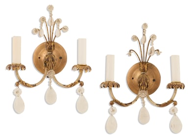 Pair of Gilt-Metal and Glass Sconces