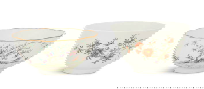 Two Chinese Porcelain Bowls: Two Chinese Porcelain Bowls 19th century, one with a cover, famille rose decoration and with rabbits, a pheasant and trees, the cup with a hallmark in red, and the other with sprigs of flowers. dia.