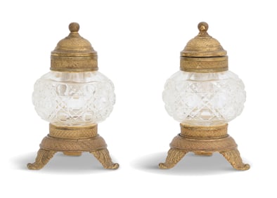 French Cut-Glass and Gilt-Bronze Ink Pots