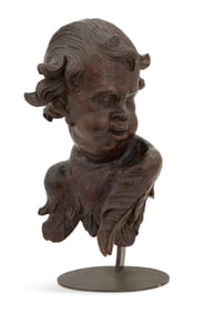 Italian Carved Wooden Bust of a Cherub
